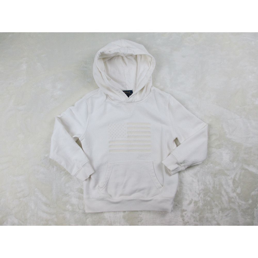 Ralph Lauren Sweater Girls 6 White American Flag Hoodie Kids Youth Casual*